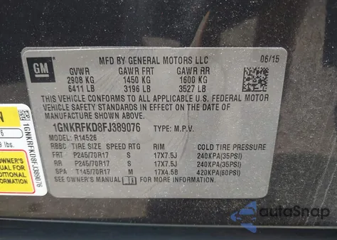 2015 Chevrolet Traverse Ls z USA, uszkodzony, nr VIN 1GNKRFKD8FJ389076